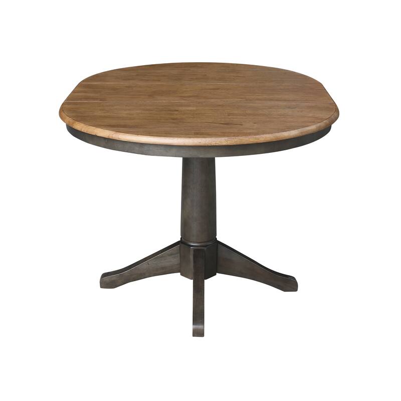 36" Round Top Pedestal Table with 12" leaf - 30.1"H - Dining Height in Hickory and Washed Coal