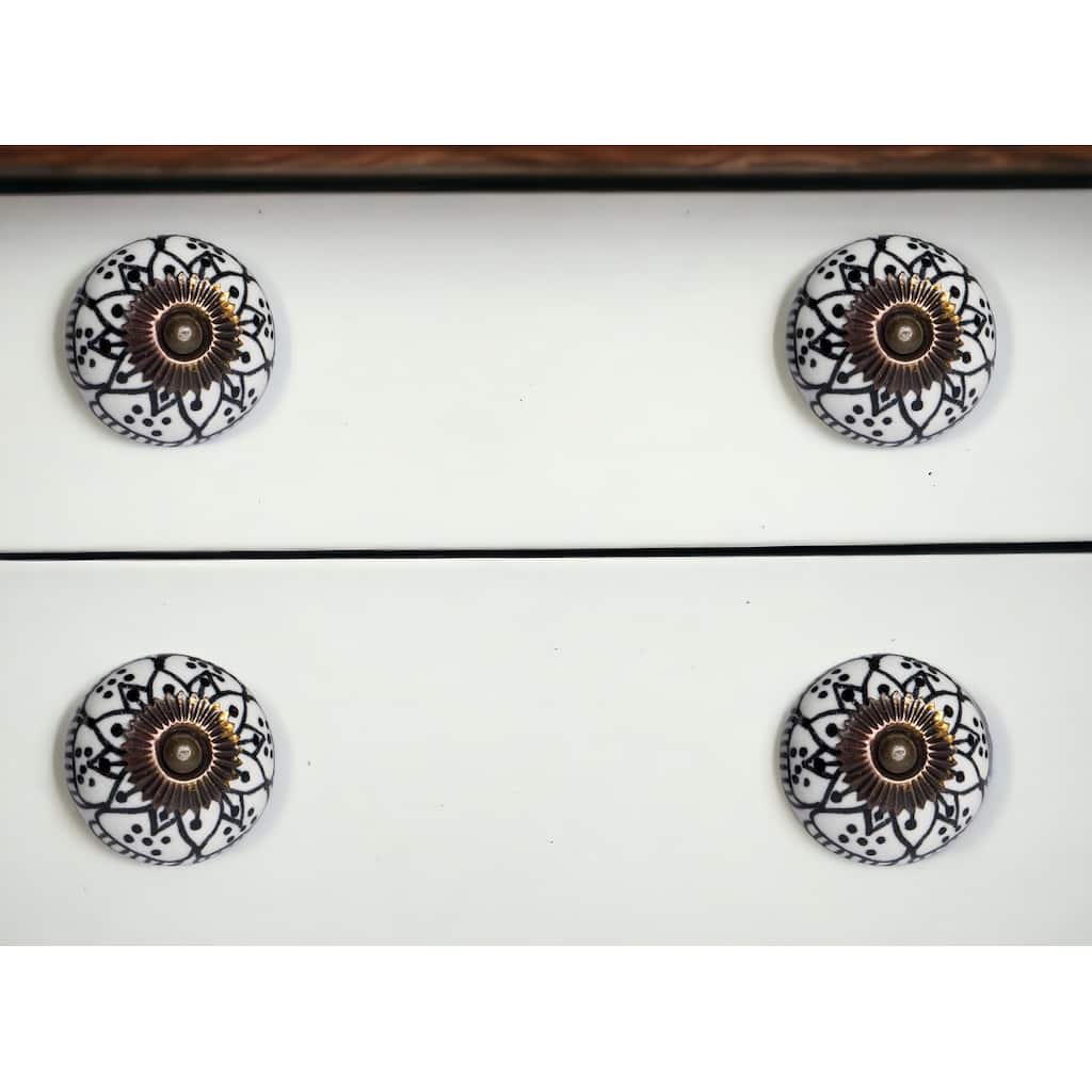 HomeRoots Set of Eight Black And White Ceramic And Metal Drawer Pull Knobs - 1.5' X '1.5' X '1.5