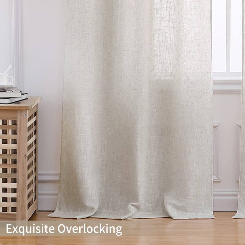 Linen Blend Living Room Curtains Faux Linen Textured Window Curtains for Bedroom Semi-Sheer Yellow Curtain Panles