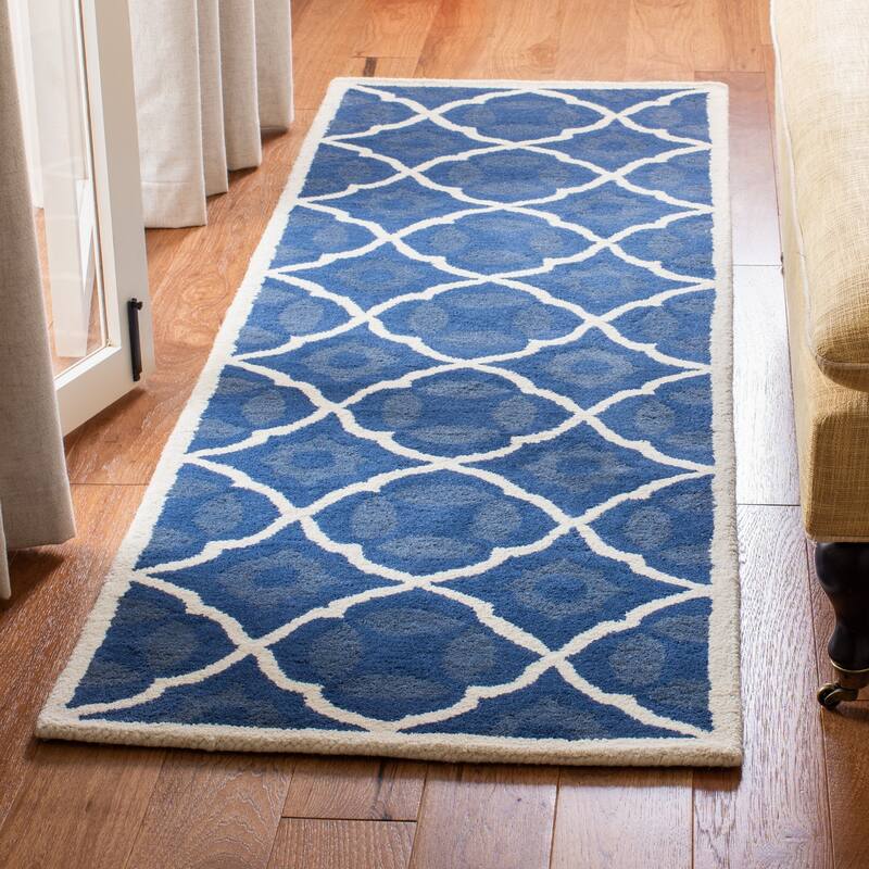 SAFAVIEH Handmade Chatham Kader Modern Moroccan Wool Rug - 2'3" x 9' Runner - Blue/Ivory