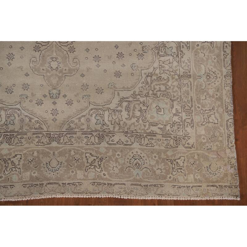 Hand Knotted Oriental 100% Wool Carpet Traditional Medallion Beige & Ivories Tabriz Area Rug - 9' 9'' X 6' 5''