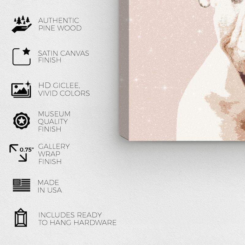 Wynwood Studio Canvas Holiday and Seasonal Sparkling Holiday Dog White and Cream White Glam Wall Art Canvas Print