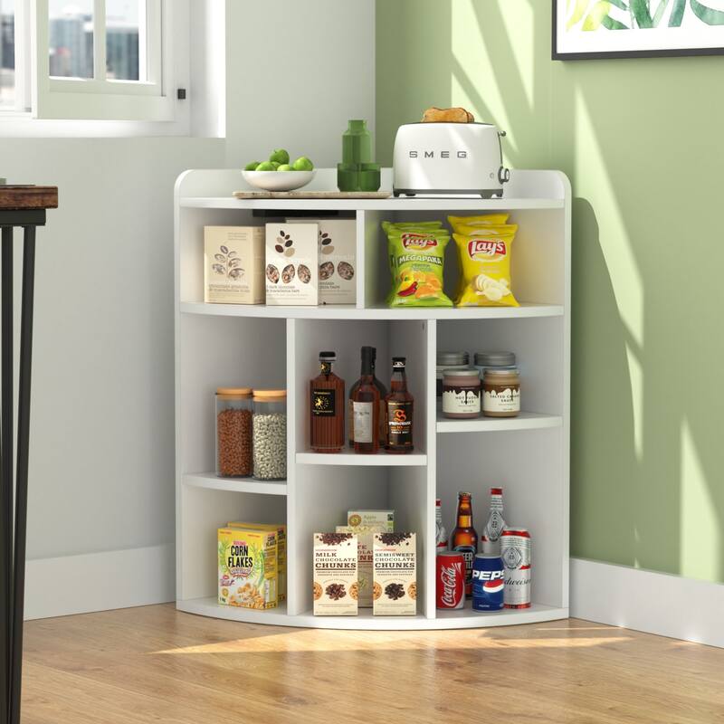 VECELO Corner Cabinet with Charging Station or No Charging Station 3-Tier Bookcase Storage Organizer Triangle Corner Bookcases - With Charging Station - White