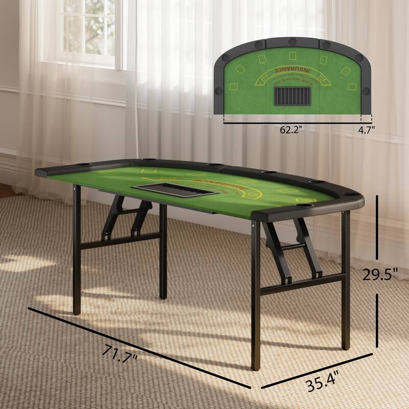 Soozier Poker Table Foldable, 72" Portable Folding Casino Blackjack Table for 8 Players, 220 LBS Capacity, Felt Surface,Green