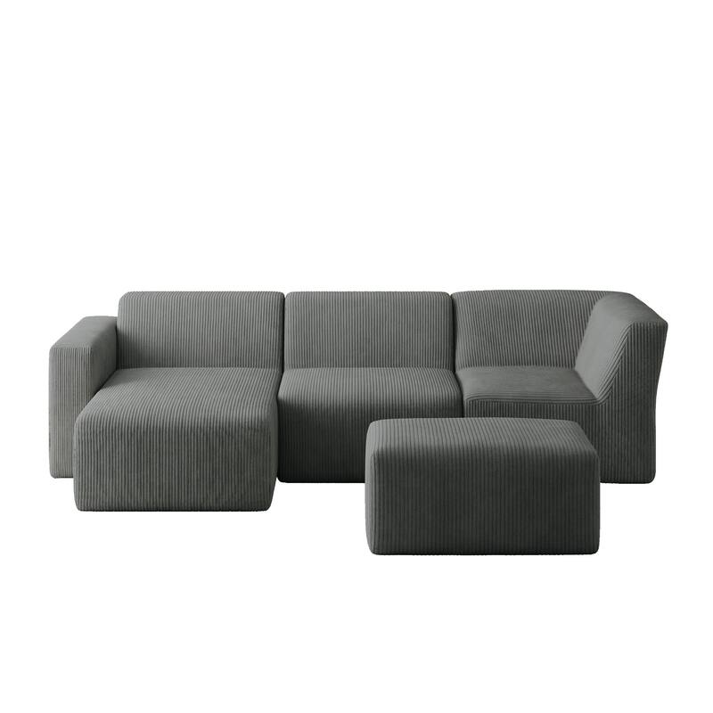 114" W Fully Sponge Molded Modular Sectional Sofa Chaise with Ottoman