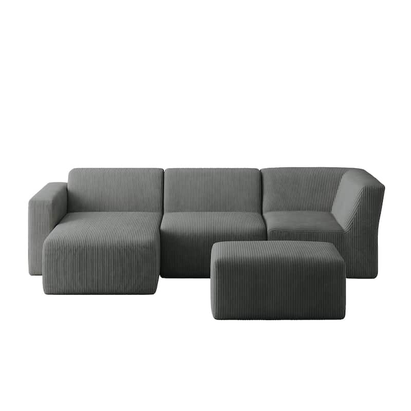 Modern Corduroy L-Shaped Foam Sectional Sofa with Chaise Lounge- Vacuum Packed, Tool-Free Setup
