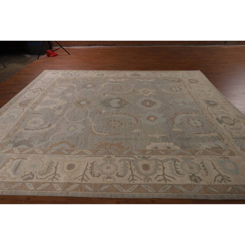 Floral Oushak Turkish Area Rug Handmade Vegetable Dye Wool Carpet - 9'0"x 11'5"