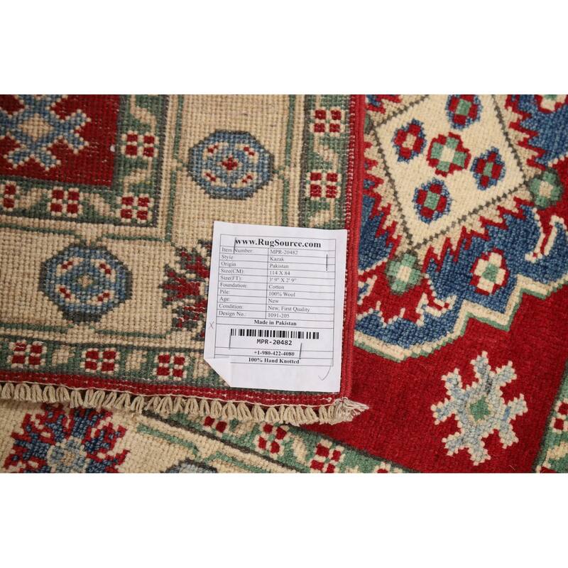 Red Kazak Foyer Rug Handmade Geometric Oriental Wool Carpet - 2'9"x 3'9"
