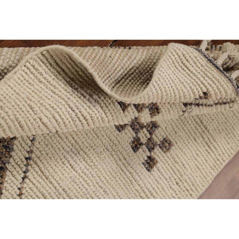 Ivory Geometric Moroccan Modern Accent Rug Handmade Wool Carpet - 2'11"x 5'5"