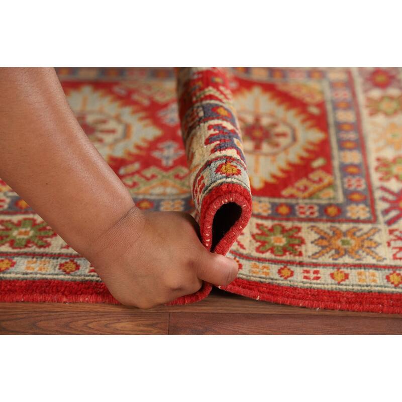 Geometric Kazak Oriental Foyer Rug Handmade Red Wool Carpet - 2'0" x 2'11"