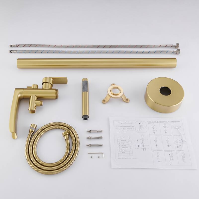 Single Handle Floor Mounted Freestanding Waterfall Tub Filler with Handheld Shower