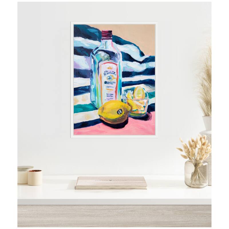 Kate and Laurel Sylvie Lemons and Gin Framed Canvas by Rachel Christopoulos