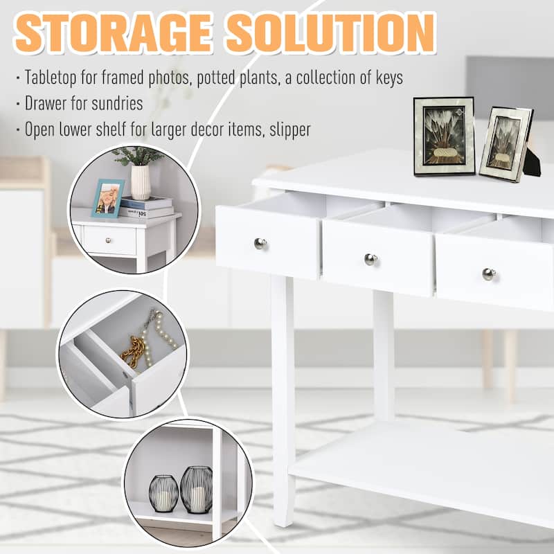 HOMCOM Console Table Industrial Desk with Drawer Bottom Shelf & Large Tabletop for Pictures, Great for the Entryway