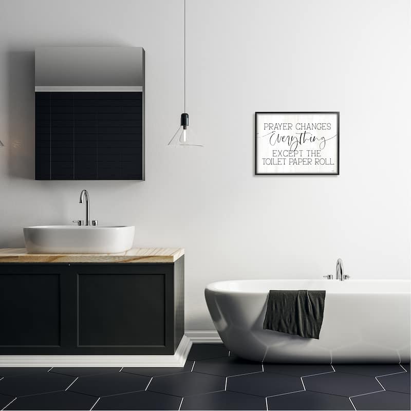 Stupell Prayer Changes Everything Funny Religious Bathroom Quote Framed Wall Art - White