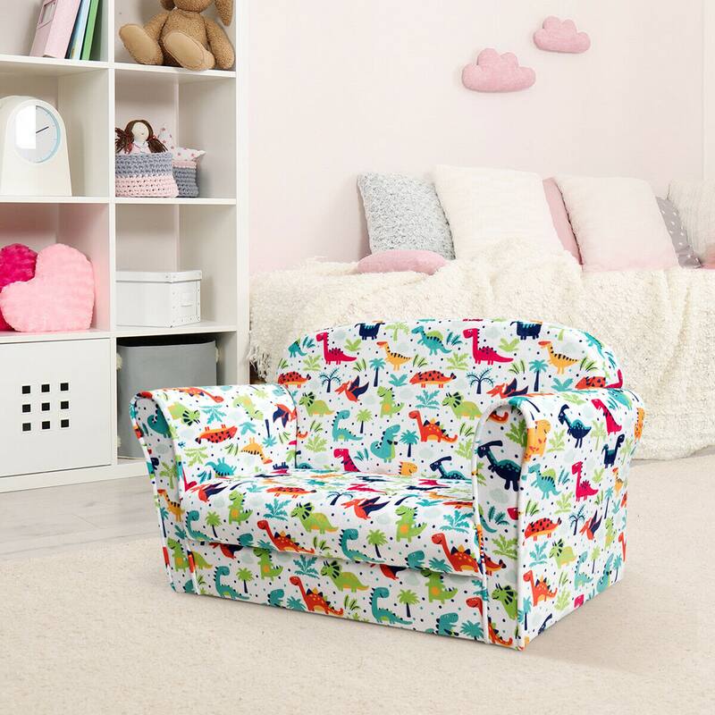 Gymax Double Kids Dinosaur Sofa Children Armrest Couch Upholstered - See Details
