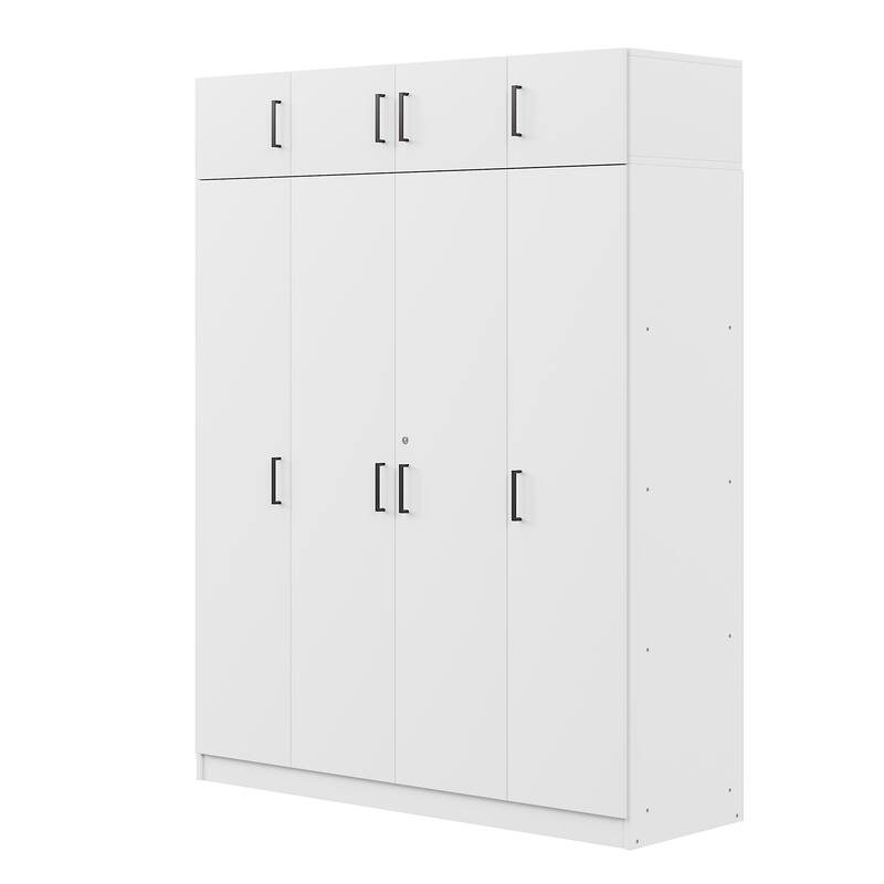 4-Door Wardrobe Armoire with Drawer and Overhead Cabinet Clothes Storage Cabinet for Bedroom