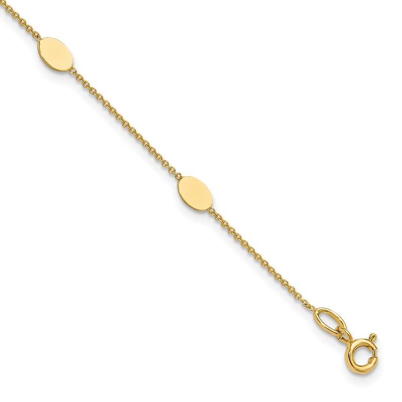 Curata 14k Yellow Gold 7" Polished Oval Engraveable Discs Station Bracelet