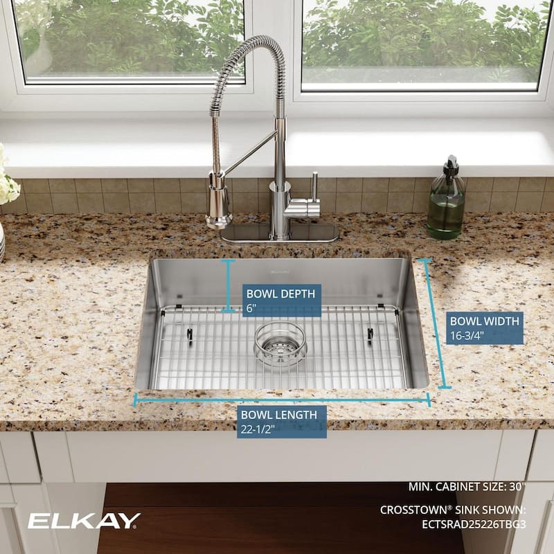 Elkay Crosstown Stainless Steel 25" x 22" x 6", Single Bowl Dual Mount ADA Sink Kit