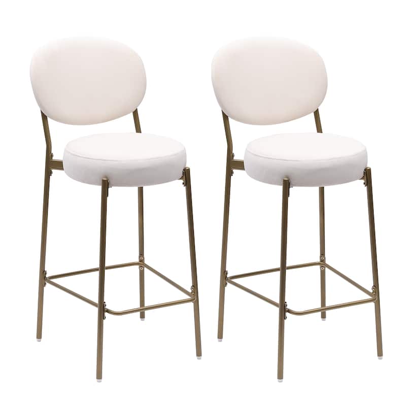 29'' H Seat Height Upholstered Bar Stools Set of 2, Faux Leather/Velvet(Green/White) Counter Dining Stool, Round Kitchen Chairs