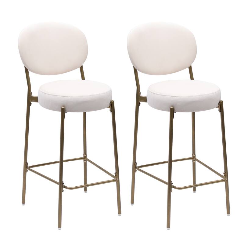 GDFStudio - Lunara Modern Velvet Upholstered Bar Height Bar Stool with Gold Metal Legs, Backrest & Footrest, Set of 2 - 41.34"H