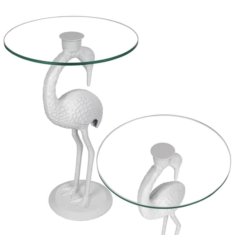 Nysha 25" Glass Top Flamingo end Table, Pink, by JONATHAN Y - White/Clear - Glass