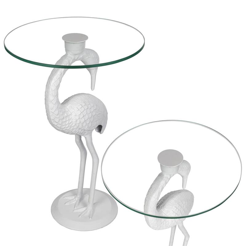 Nysha 25" Glass Top Flamingo end Table, Pink, by JONATHAN Y