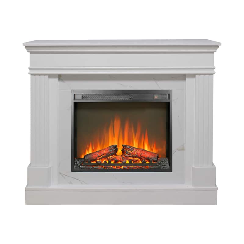 44" Electric Fireplace with Mantel,23" Fireplace Insert Heater, Realistic Log and Flame Effect, Remote Control, Timer - Jasmine White