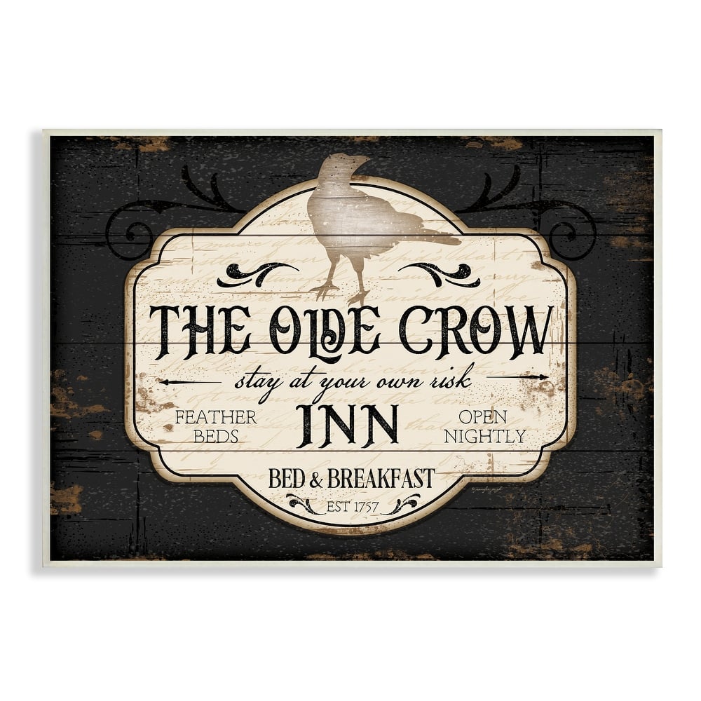 Stupell The Olde Crow Inn Halloween Sign Est. 1757 Wood Wall Art - Black
