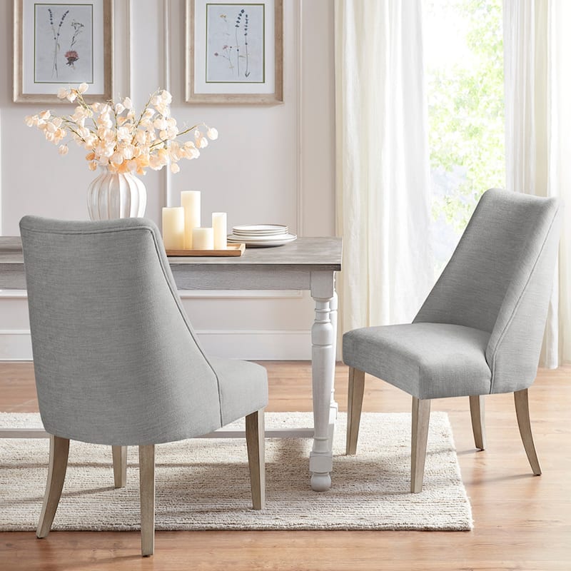 Roomfitters Set of 2 Upholstered Dining Chairs, High Back Armless Side Chairs with Solid Wood Legs for Kitchen, Light Gray - Light Gray