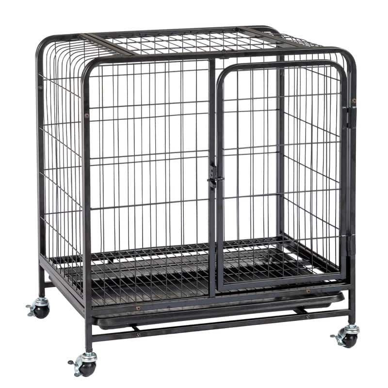 Black Metal Pet Crate Cage Kennel With Wheels - Metal - Assembly Required
