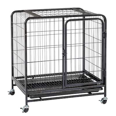 Black Metal Pet Crate Cage Kennel With Wheels