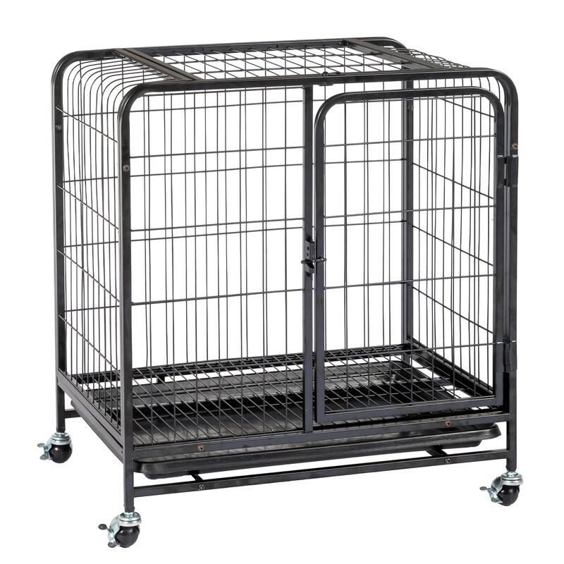 Black Metal Pet Crate Cage Kennel With Wheels