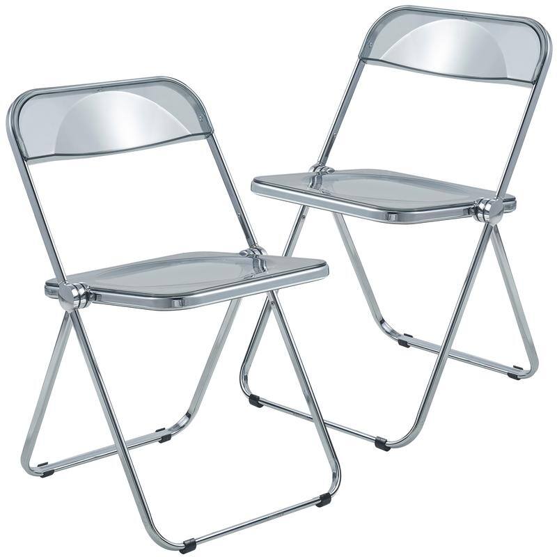 Lawrence Modern Acrylic Folding Chair with Chrome Steel Frame and Accent Transparent Design for Dining or Living Room (Set of 2) - Transparent Black