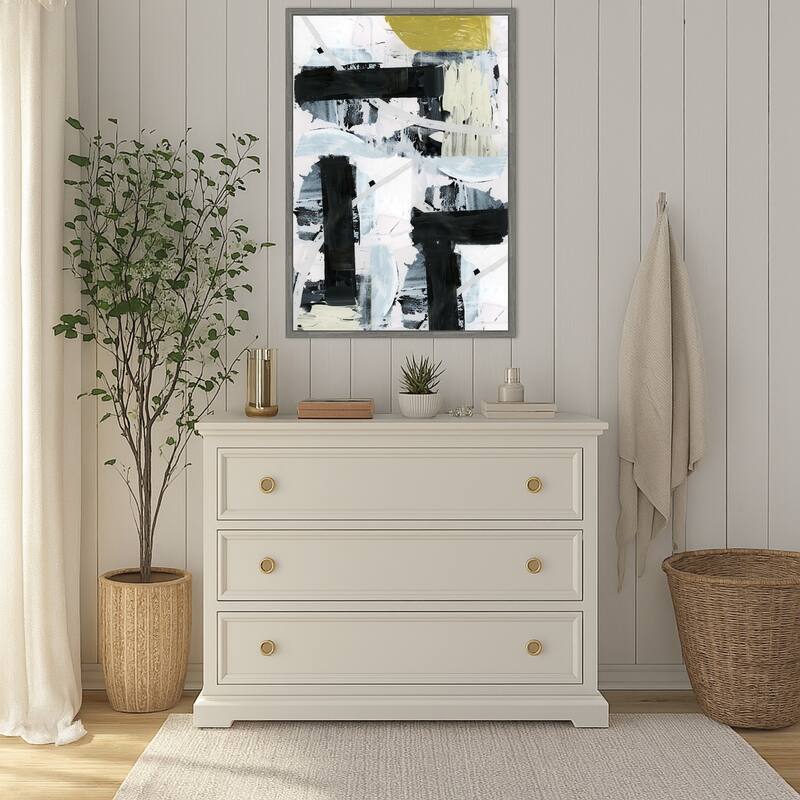 Black and White and Gold Abstract No. 1 by Cartissi (23 x 33 in.), Framed Canvas Wall Art Print