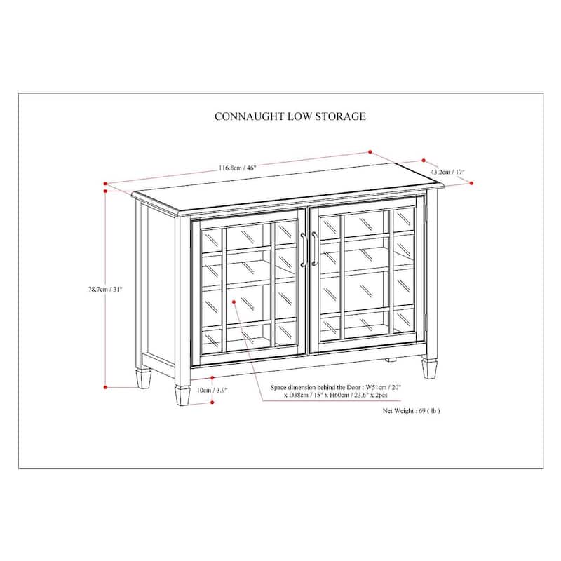 WYNDENHALL Hampshire SOLID WOOD 46 inch Wide Traditional Low Storage Cabinet - 46"w x 17"d x 31" h