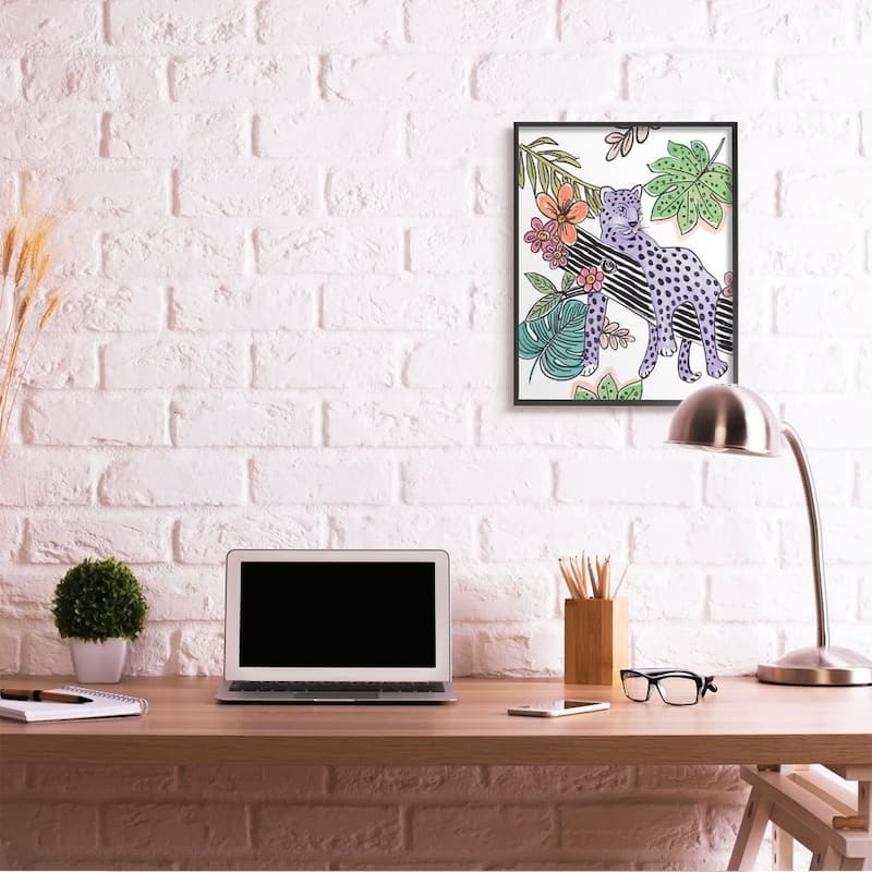 Stupell Abstract Purple Leopard Playful Striped Jungle Tree Framed Wall Art
