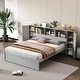 preview thumbnail 2 of 28, Full Size Platform Bed with Storage Headboard, 3 Shelves, 2 Side Lockers, Solid Pine Wood Frame, No Box Spring Required, Grey