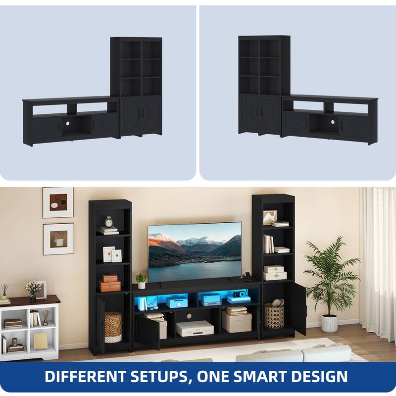 Moasis Farmhouse TV Stand with LED Lights & Power Hub