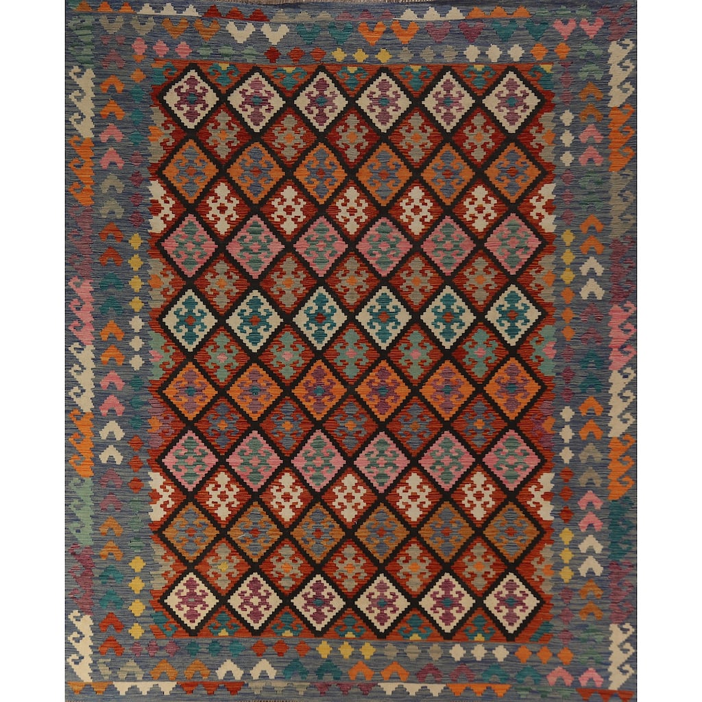 South Western Style Kilim Area Rug Flatweave Reversible Wool Carpet - 8'5"x 9'8"