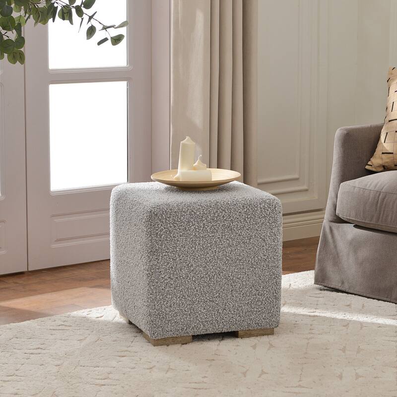 KINWELL 18.5" W Square Boucle Upholstered Ottoman Entryway Footstool