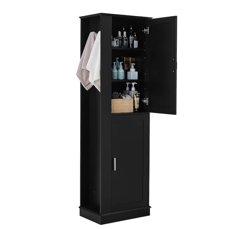 Tall Bathroom Storage Cabinet, Freestanding Floor Cabinet, Storage Organizer Cabinet with Side Hook & Adjustable Shelf