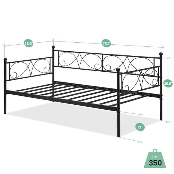dimension image slide 4 of 5, Heavy Duty Metal Daybed With Trundle Platform Sofa Bed for Bedroom