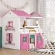 preview thumbnail 2 of 16, Full Size Bunk Bed with Playhouse Design, Windows & Slide - Pink/White
