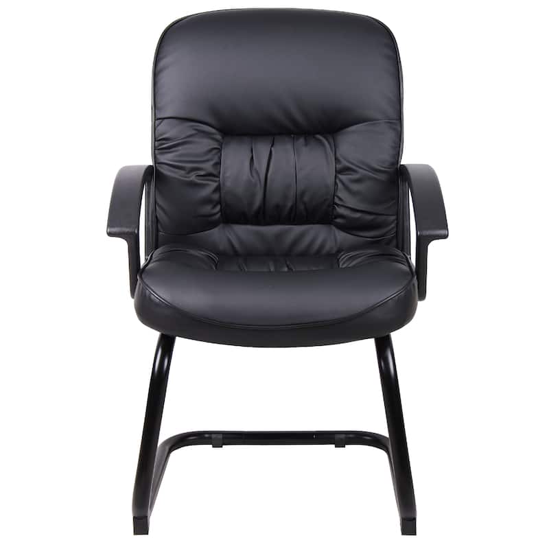 Mala Mid Back Guest Chair, Black Faux Leather, Lumbar Support