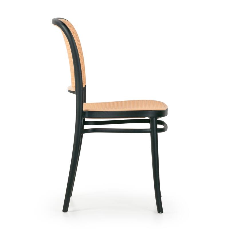 Set of 12 Balto Black Plastic Dining Chair with Rattan Detail