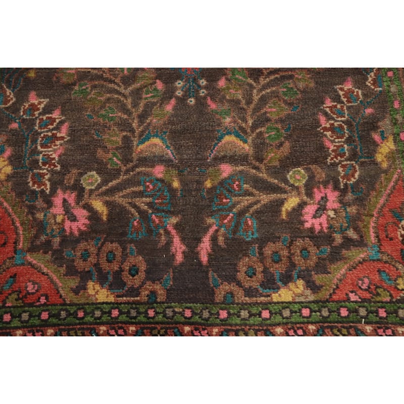 Hand Knotted Oriental 100% Wool Carpet Traditional Floral Greys & Charcoal Hamedan Runner Rug - 9' 11'' X 3' 7''