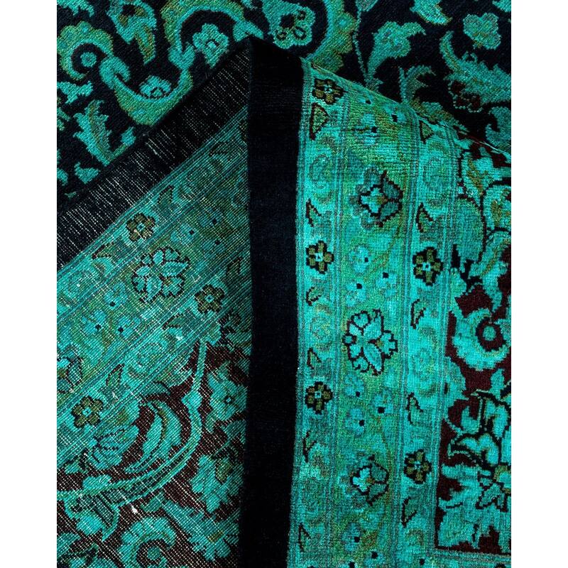 Overton Hand Knotted Wool Vintage Inspired Modern Contemporary Overdyed Green Area Rug - 9' 10" x 13' 7"