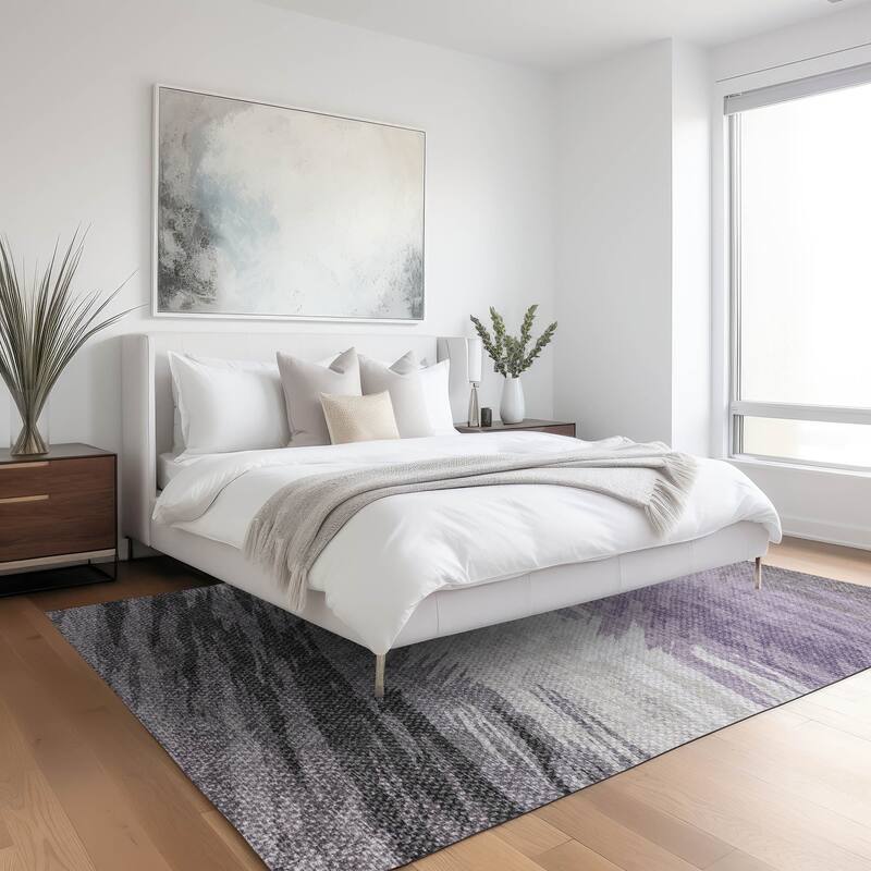 Machine Washable Indoor/ OutdoorAbstract Brushstrokes Chantille Rug