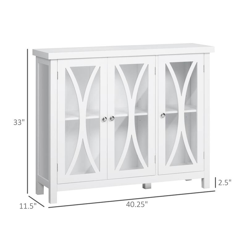 Buffet Cabinet with 3 Tempered Glass Doors, Arc Pattern and Adjustable Storage She
