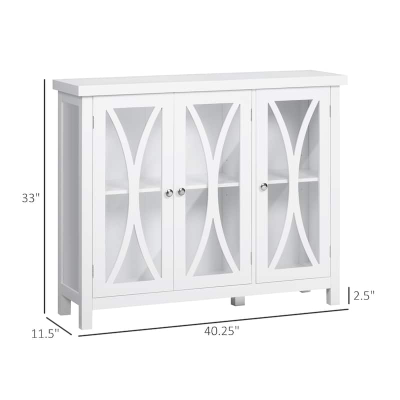 White Sideboard Buffet Cabinet with Glass Doors and Adjustable Shelves for Dining Room Storage - 40.25" L x 11.5" W x 33" H